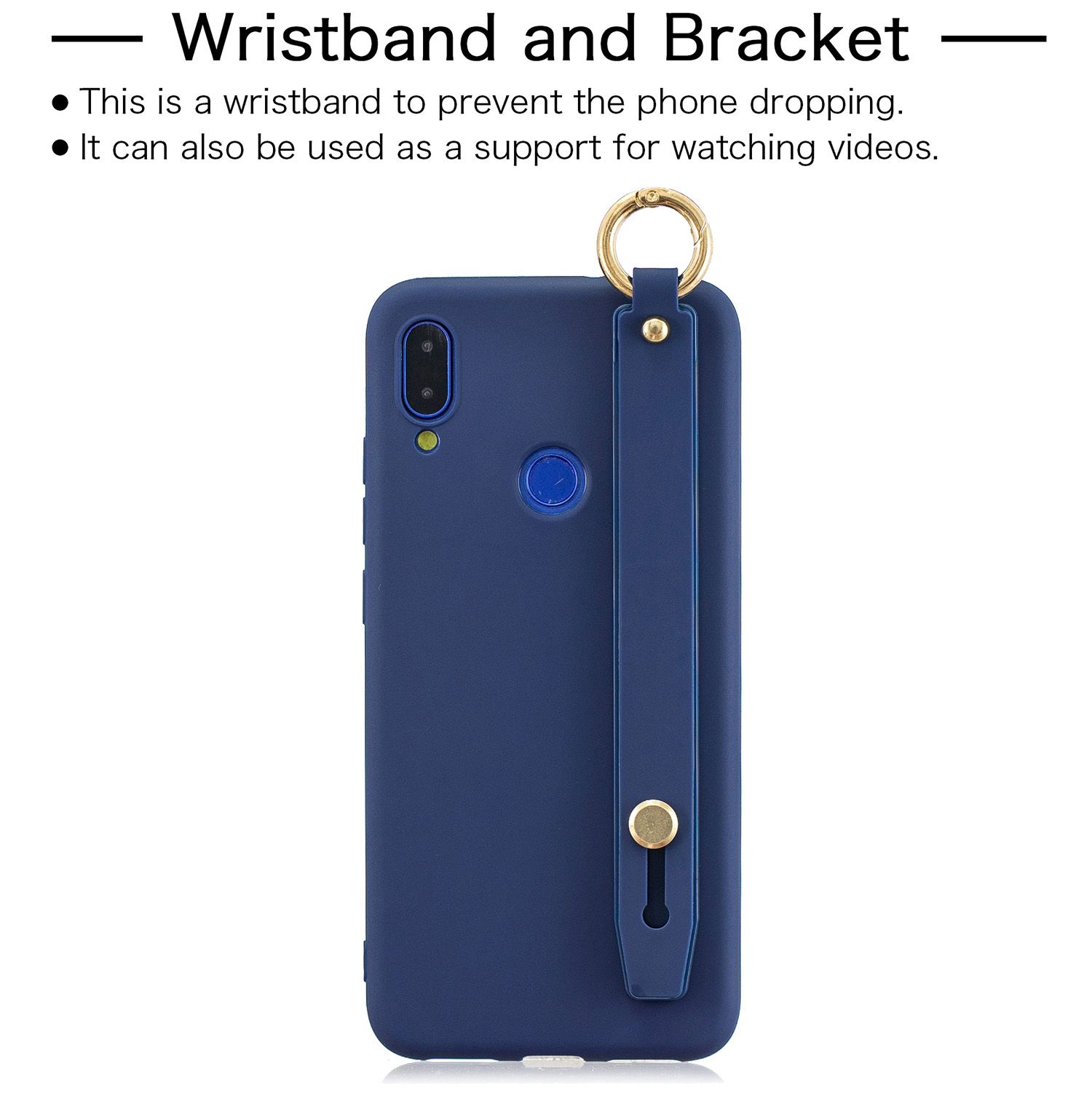 Yfashion For HUAWEI Y7 2019 ple Solid Color c Wrist Rope Bracket Matte PU Anti-scratch Non-slip Protective Cover Back Case