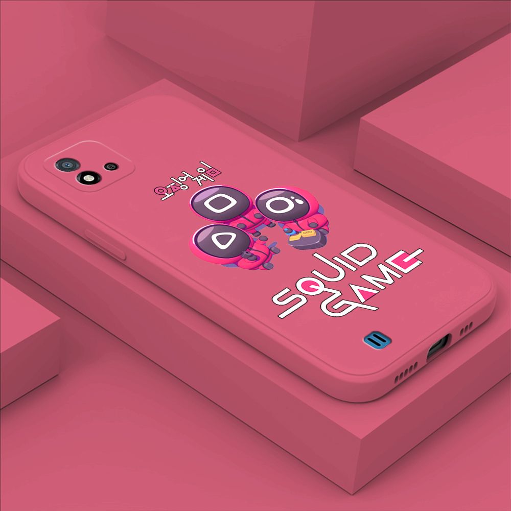 ZeroQiQi for Realme C20 Case Cute Cartoon Cute Squid Character Phone Cover Square Liquid Silicone Shockproof Phone Protective Case