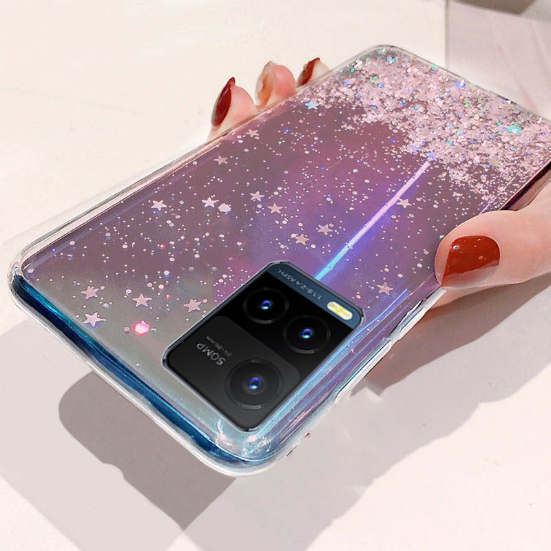 Phone Case Vivo Y33S Back Cover Glitter Silicone Soft Cases Starry Sky String Glitter Transparent Space Stars Moon Vivo Y33S case