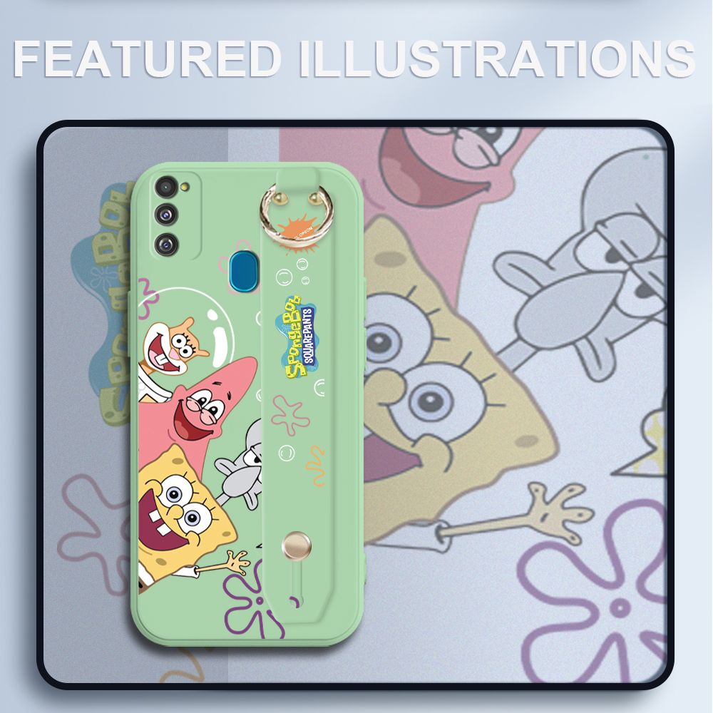 UCUC for Samsung Galaxy M30S Wrist Strap Case Funny Cartoon Sea Creatures Cover Ultra Thin Anti Fall Liquid Silicone Phone Case