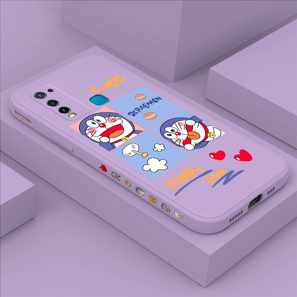 Hontinga for Vivo Y50 Case Side Design Cartoon Cute Cat Back Cover Soft Square Edge Pattern Liquid Silicone Trend Phone Cases