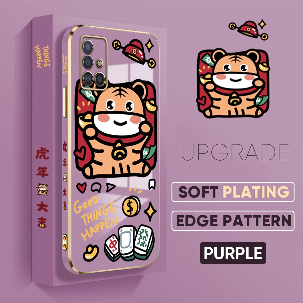 TA for Samsung Galaxy A51 Back Cover + Free Lanyard Cute Animals Luxury 6D Plating Case Side Pattern Soft Silicone Square Phone Cases