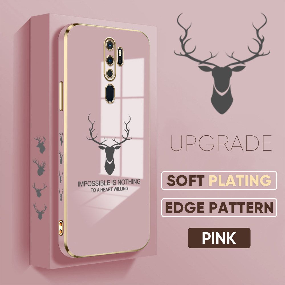 TA for OPPO A9 2020 A5 2020 Back Cover + Free Lanyard Simple Antlers Luxury 6D Plating Case Side Pattern Soft Silicone Square Phone Cases