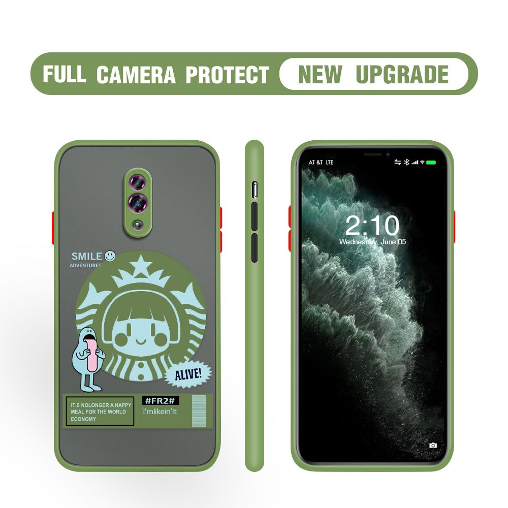 Hontinga for OPPO Reno Case Cute Coffee Girl Camera Shockproof Protection Casing Edge Frosted Transparent Phone Cover