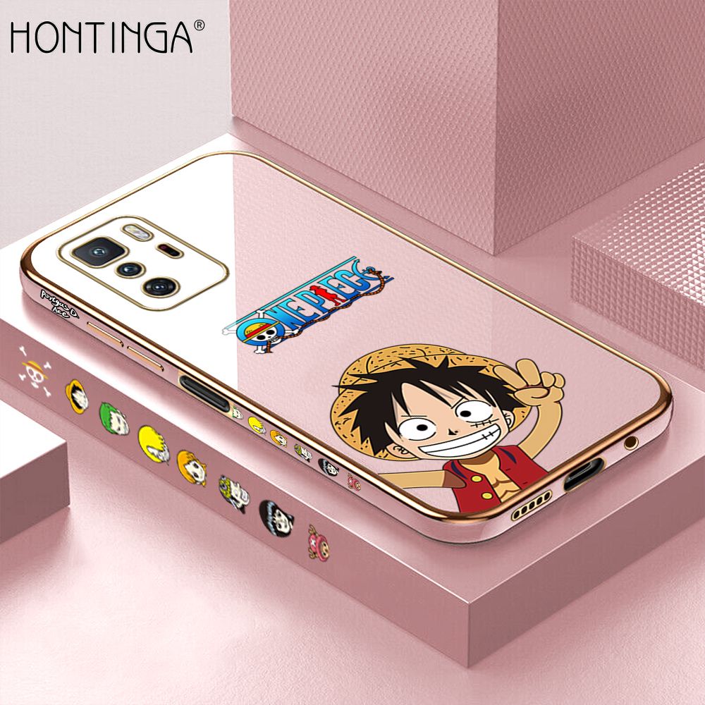 Hontinga for Xiaomi Poco X3 GT Back Cover + Free Lanyard Luxury 6D Plating Anime Cartoon Happy Luffy Side Pattern Case Soft Silicone Square Mobile Cover