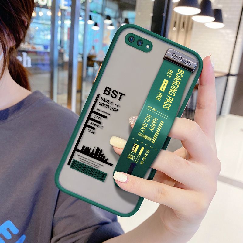 UCUC for Realme C1 Wrist Strap Case Creative Printing City Landscape Wristband Printing Cover Shockproof Frosted Phone Case