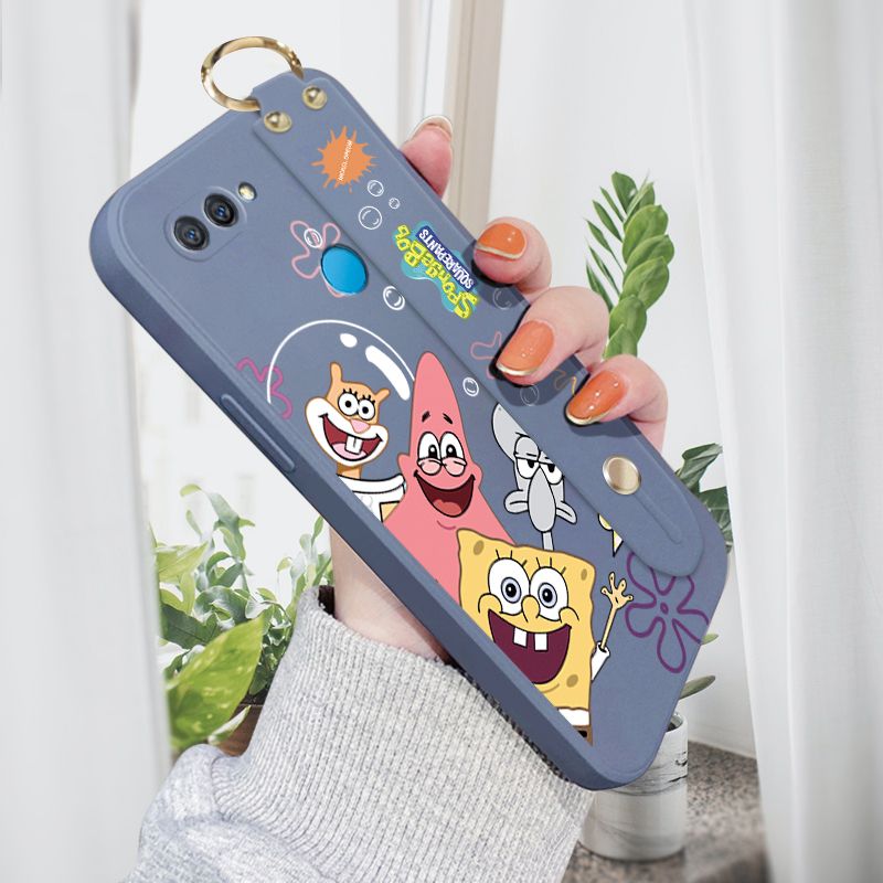 Jizetin for OPPO A12S Wrist Strap Case Funny Cartoon Sea Creatures Cover Ultra Thin Anti Fall Liquid Silicone Phone Case