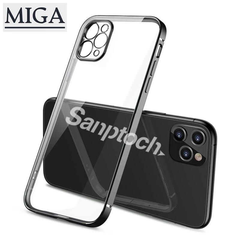 Classic Straight Edge Phone Case For iPhone 11 Pro Max XR X Xs Max Soft TPU Clear Cover For iPhone 7 8 Plus SE 2020 Plating Full Lens Protective Casing