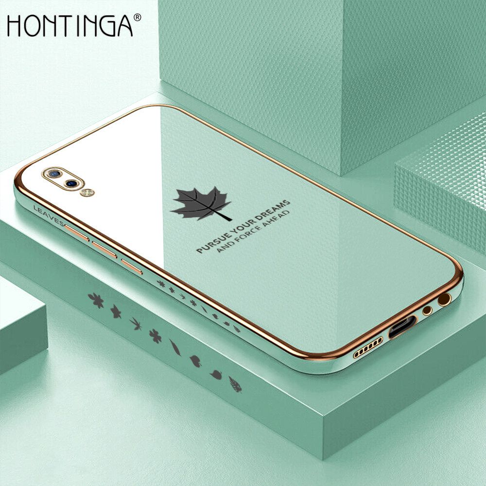 Hontinga for Vivo Y93 Back Cover + Free Lanyard Luxury 6D Plating Shiny Maple leaf Phone Case Soft Silicone Square Mobile Cover