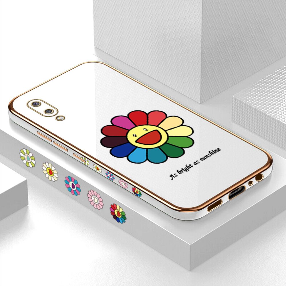 Luxury 6D Plating Case for Samsung M02 A02 Colored Sunflower Side Pattern Back Cover Soft Silicone Square Phone Cases + Free Lanyard
