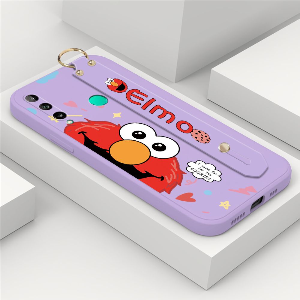 ZeroQiQi for Huawei Y7P Wrist Strap Case Cute Cute Cartoon Little Monster Phone Cover Square Edge Liquid Silicone Case Full Cover Camera Shockproof Protective Cases