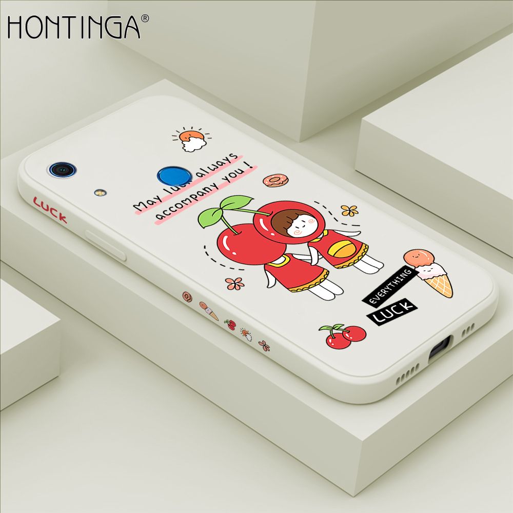 Hontinga for Huawei Y6S Case Side Design Cute Cherry Girl Back Cover Soft Square Edge Pattern Liquid Silicone Trend Phone Cases