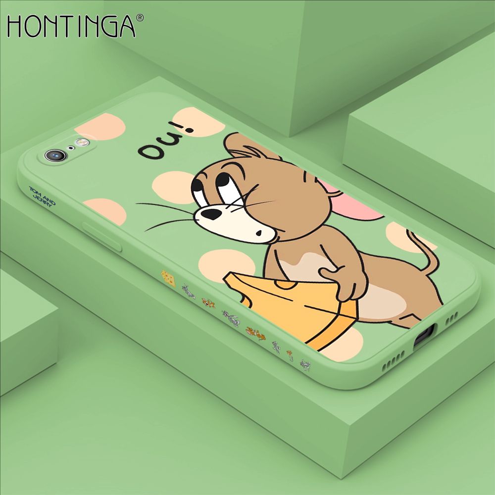 Hontinga for iPhone 6s Plus Case Side Design Cute Cartoon Mouse Back Cover Soft Square Edge Pattern Liquid Silicone Trend Phone Cases