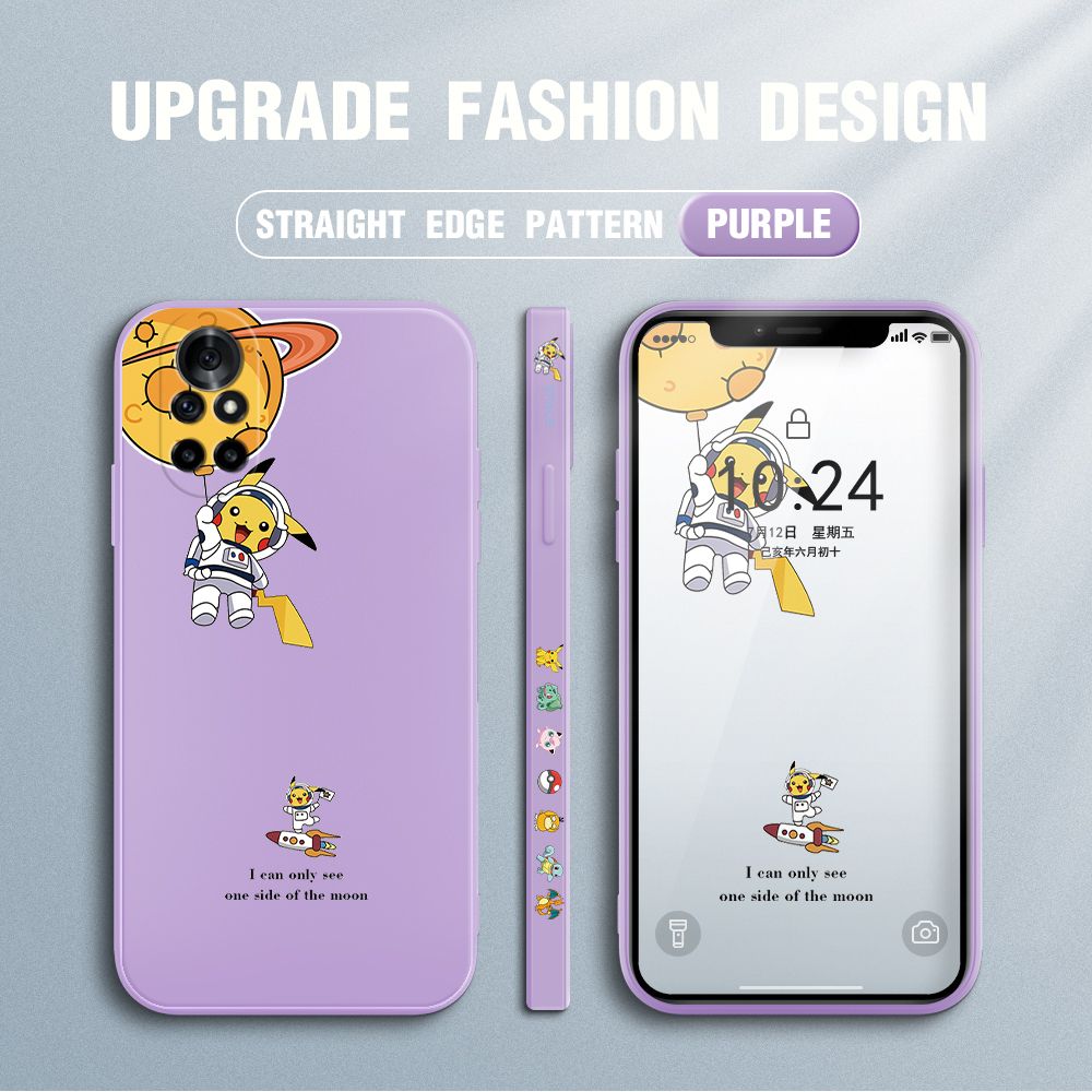 Jizetin for Huawei Nova 8 Pro Case Side Design Phone Cover Cute Astronaut Pikachu Cover Square Edge Pattern Liquid Silicone Trend Case
