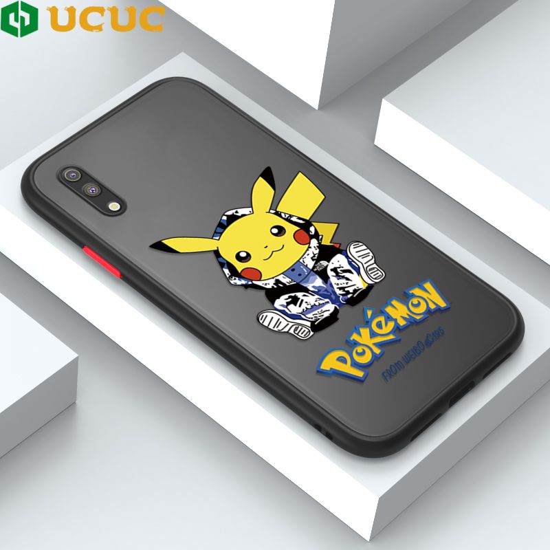 UCUC for Samsung Galaxy M10 Back Cover Wrapped Pikachu Frosted Transparent Hard Phone Case Thin Shockproof Full Cover Camera Protect Case