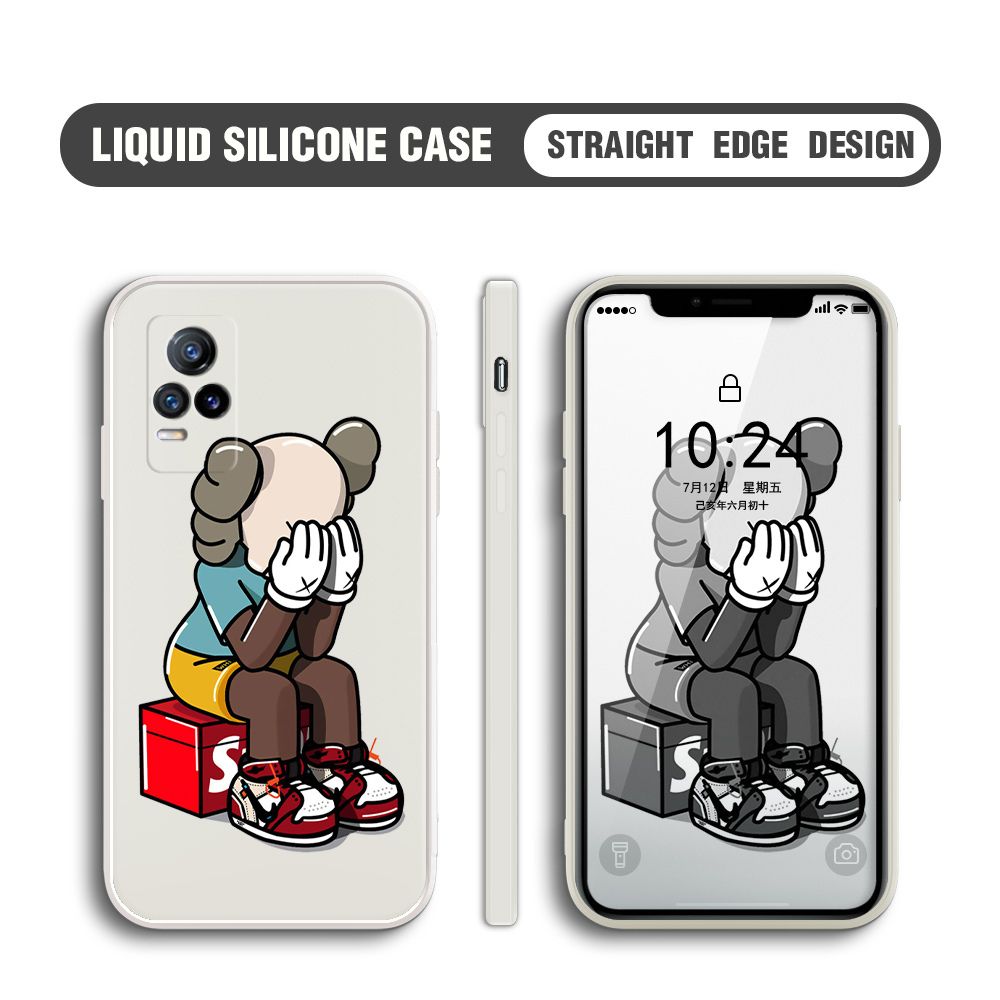 BILI for Vivo V21E / Y73 2021 Back Cover Lonely Cry bear Multicolor Liquid Silicone Phone Case Soft Square Lens Protection Phone Cases