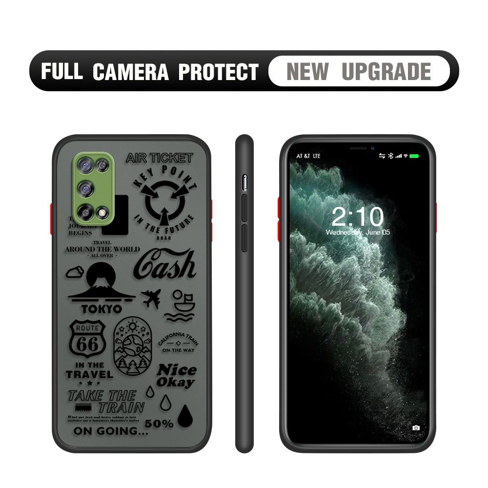 Hontinga for Realme 7 5G Case Travel Poster Camera Shockproof Protection Cases Edge Frosted Transparent Phone Cover