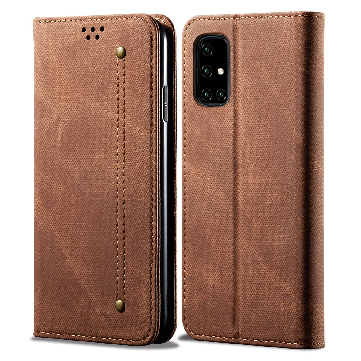 For Samsung Galaxy A71 Retro Denim Leather Flip Wallet Stand Case Cover Retro Denim Leather Flip Wallet Stand Case Cover