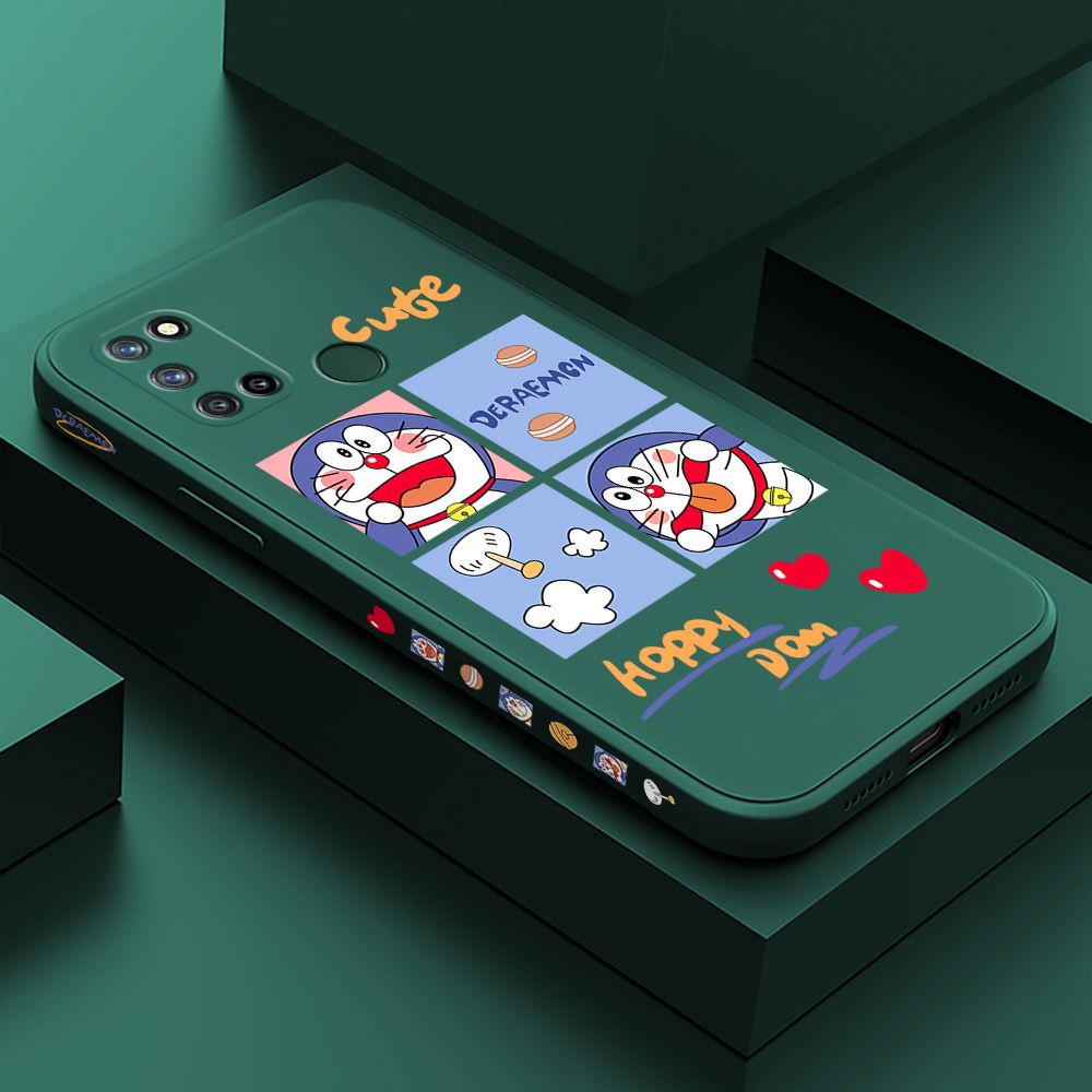 Hontinga for Realme C17 Case Side Design Cartoon Cute Cat Back Cover Soft Square Edge Pattern Liquid Silicone Trend Phone Cases