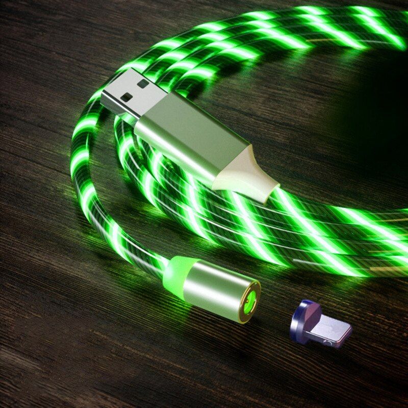 1m Magnetic charging Mobile Phone Cable USB Type C Flow Luminous Lighting Wire for Samsung Huawei LED Micro Kable