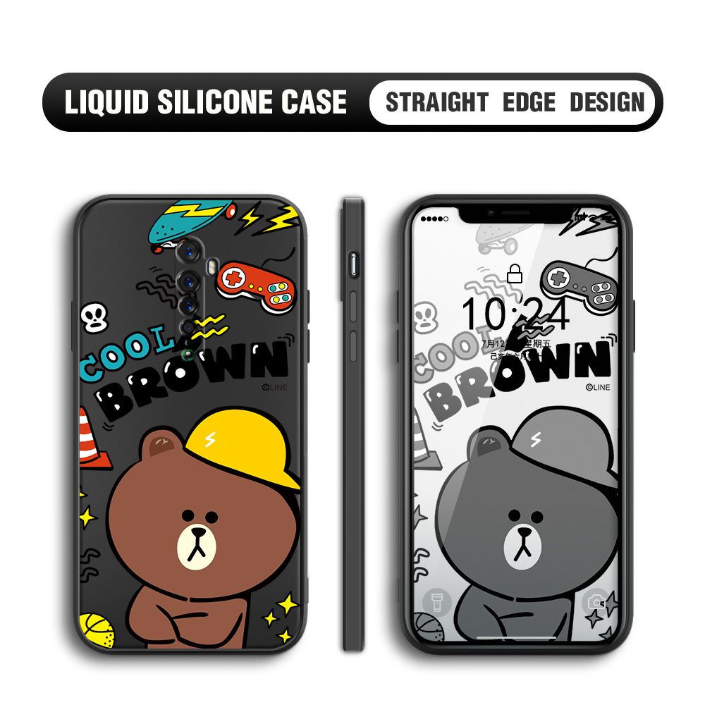 BILI for OPPO Reno 2 Back Cover Cool Gaming Brown Bear  Multicolor Liquid Silicone Phone Case Soft Square Lens Protection Phone Cases