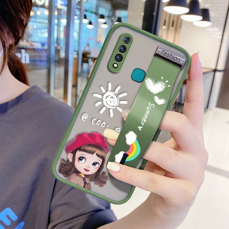 UCUC for Vivo Z1 Pro Wrist Strap Case Lovely Cartoon Red Hat Girl Wristband Printing Cover Shockproof Frosted Phone Case