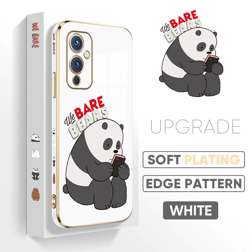 TA for OnePlus 9 Back Cover + Free Lanyard Panda Reading Luxury 6D Plating Case Side Pattern Soft Silicone Square Phone Cases