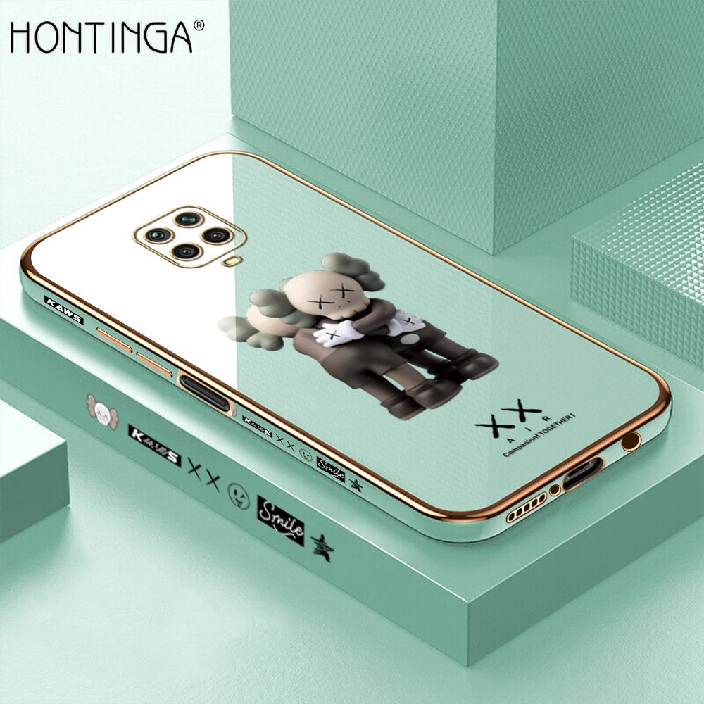 Hontinga for Xiaomi Redmi Note 9 Pro Max Case Luxury 6D Plating Hug Bear Side Pattern Soft Back Cover Silicone Square Phone Cases
