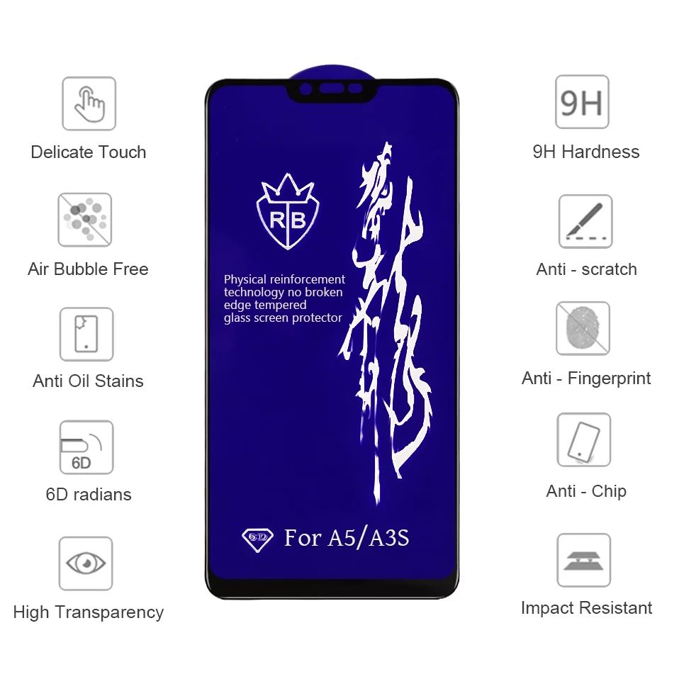 REALME 5 / 5S / 5I / 6I / C3 / C11/ 6 / C17 / REALME X / X2 / X2 PRO/ X50/ C2 / 7 / 7 PROTempered Glass Screen Protector - Black 6D