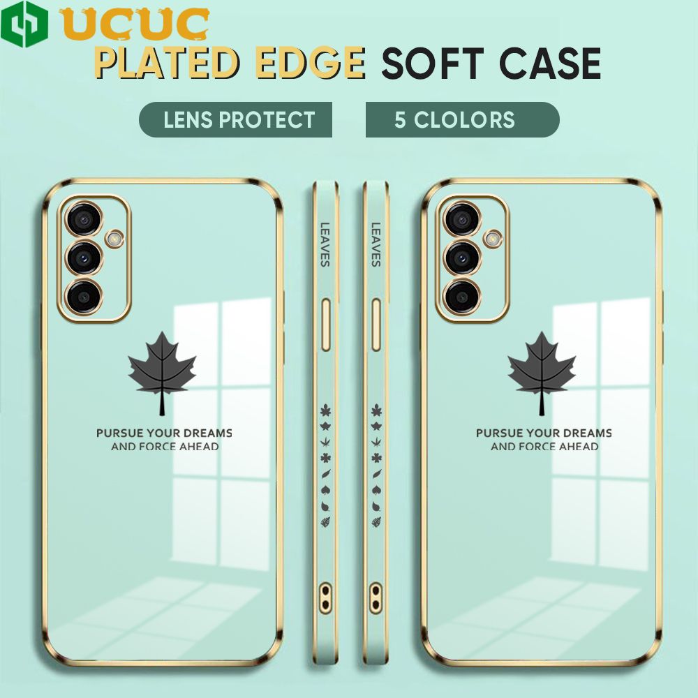 UCUC for Samsung Galaxy M23 5G Back Cover + Free Lanyard Maple Leaf Luxury 6D Plating Case Side Pattern Soft Silicone Square Phone Cases