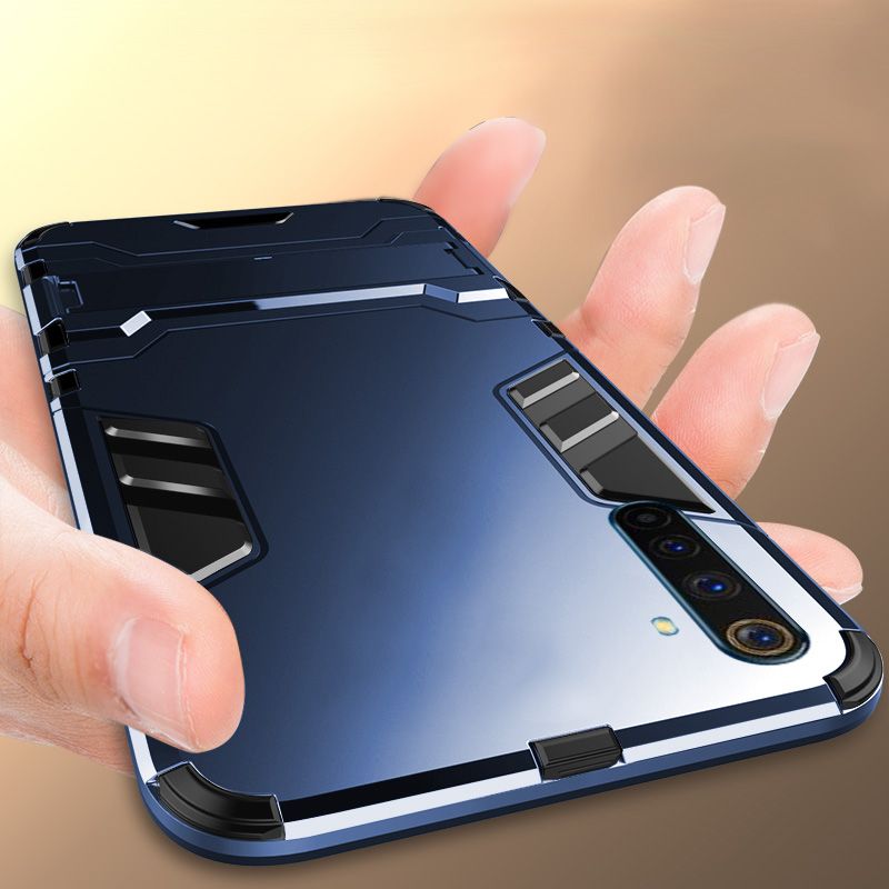 Biruiqu For Realme 6 Soft TPU+Hard PC Shockproof Slim Protective Case Cover with Kickstand