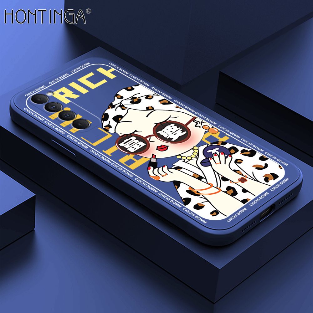 Hontinga for OPPO Reno4 Pro Case Fashion Sunglasses Rich Girl Phone Case Phone Case Soft Square Edge Silicone Cases Full Lens Cover Shockproof Protection Cover