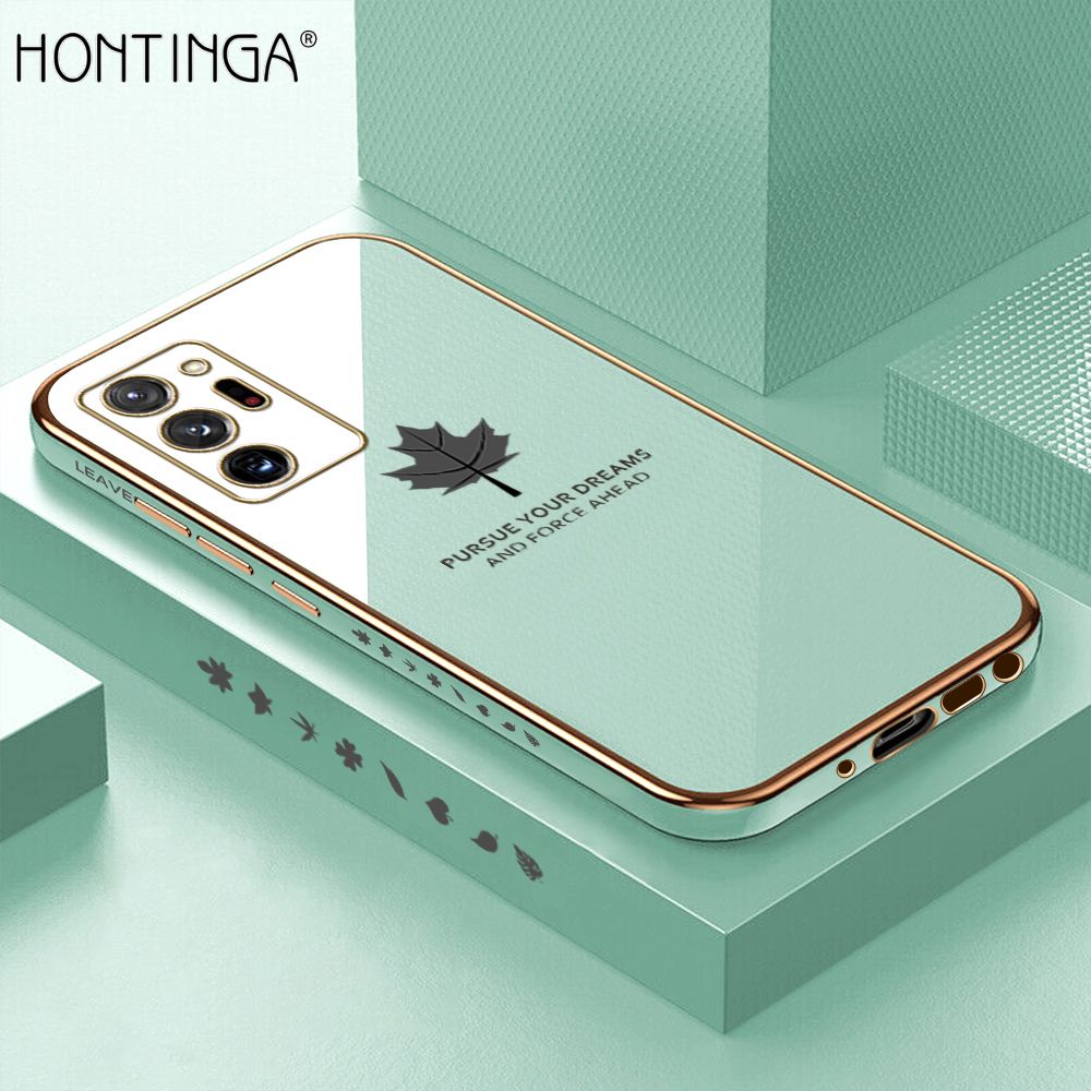 Hontinga for Samsung Galaxy Note 20 Ultra Back Cover + Free Lanyard Luxury 6D Plating Shiny Maple leaf Phone Case Soft Silicone Square Mobile Cover