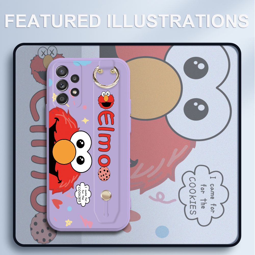 UCUC for Samsung Galaxy A52 5G Wrist Strap Case Creative Cartoon Red Haired Monster Cover Ultra Thin Anti Fall Liquid Silicone Phone Case