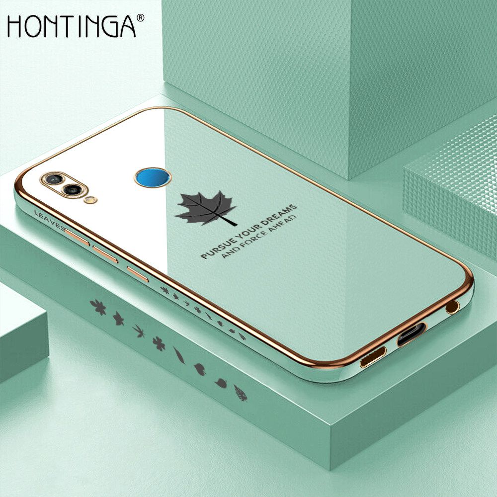 Hontinga for Huawei P20 Lite / Nova 3E Back Cover + Free Lanyard Luxury 6D Plating Shiny Maple leaf Phone Case Soft Silicone Square Mobile Cover