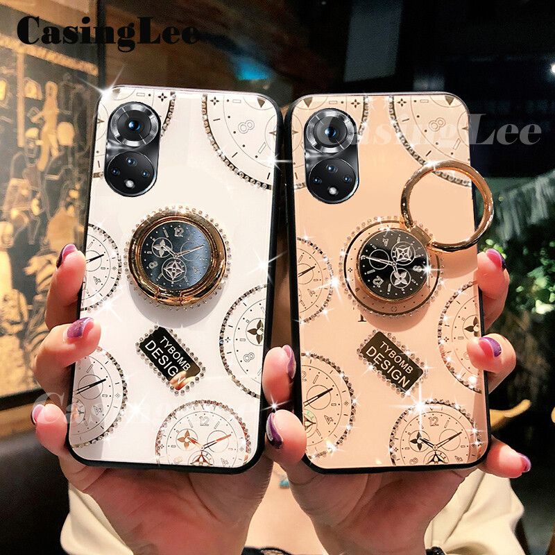 CasingLee For Huawei Nova 9 case Navigation Magnetic Ring Holder Luxury Diamond clock Mirror Back Cover Huawei Nova9 Phone cases cover Luxury with Lanyard For girls and Boys
