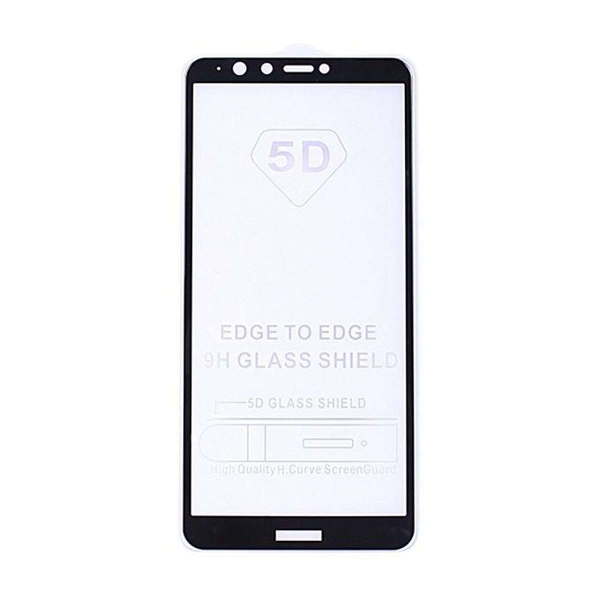 5D Glass Screen Protector for Huawei Y9 (2018) - Black and Transparent