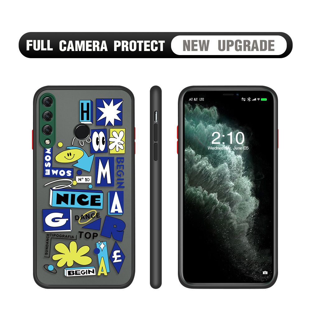 Hontinga for Huawei Y9 Prime 2019 Case Travel Poster Camera Shockproof Protection Cases Edge Frosted Transparent Phone Cover