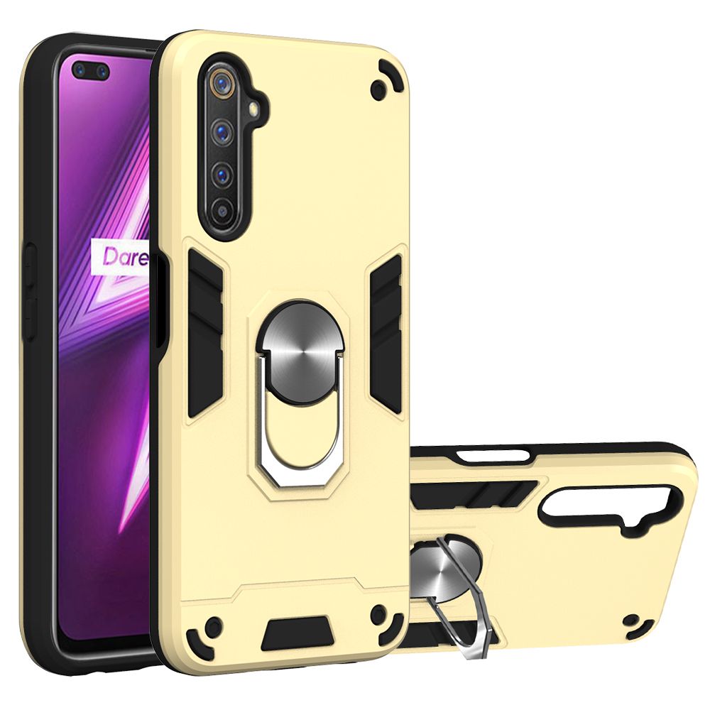 For Realme 6 Pro Double-layer Warframe Series with 360 Degree Rotating Ring Ruggedized Shock Protective Case