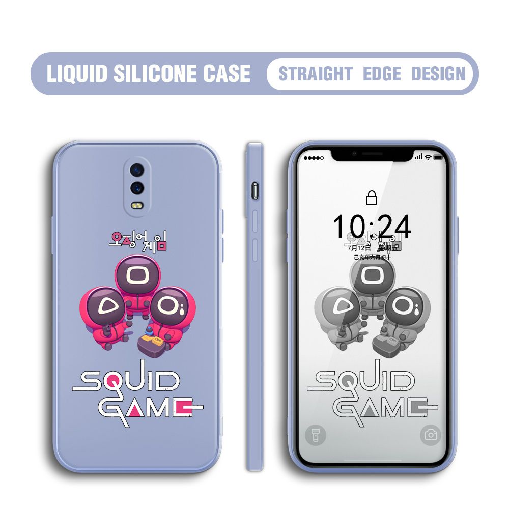 Jizetin for OPPO R17 Case Cute Cartoon Cute Squid Character Phone Cover Square Liquid Silicone Shockproof Phone Protective Case
