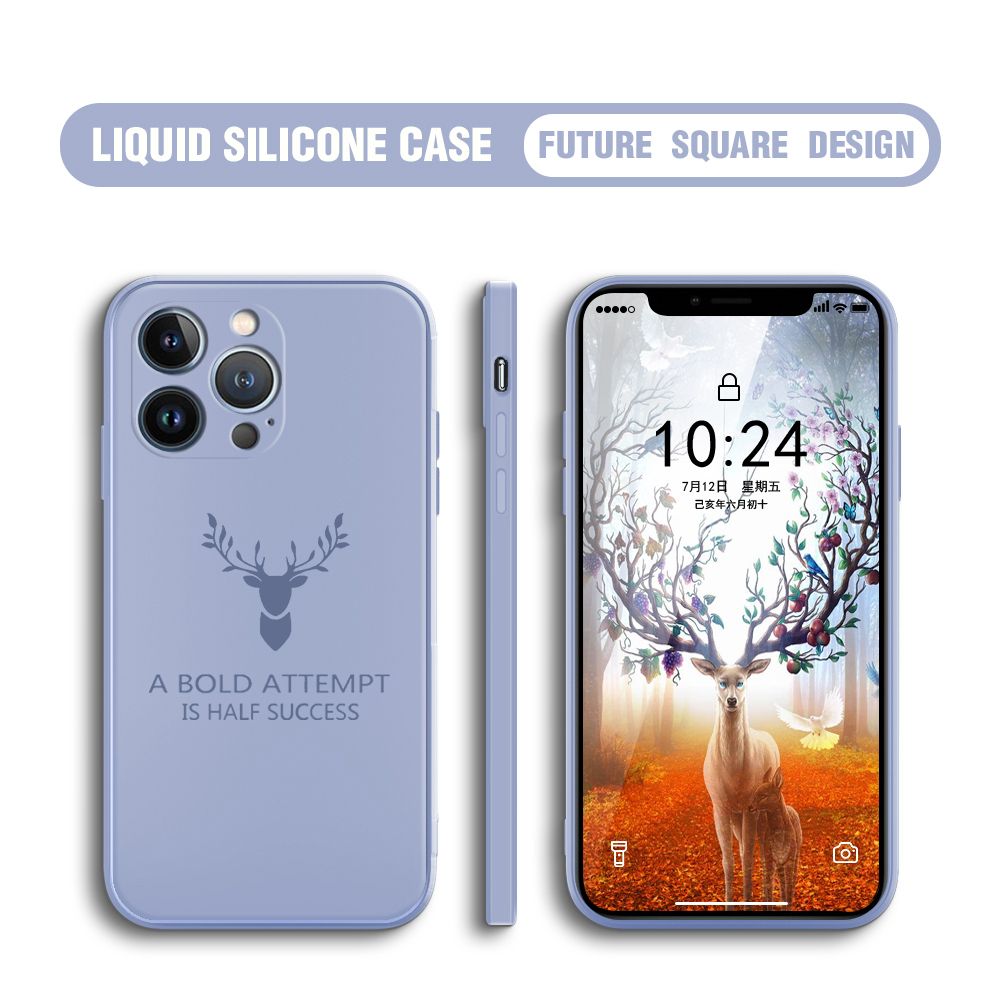 BILI for iPhone 13 Pro Max Back Cover Simple Antlers Ultra Thin Soft Luxury Square Multicolor Liquid Silicone Phone Case