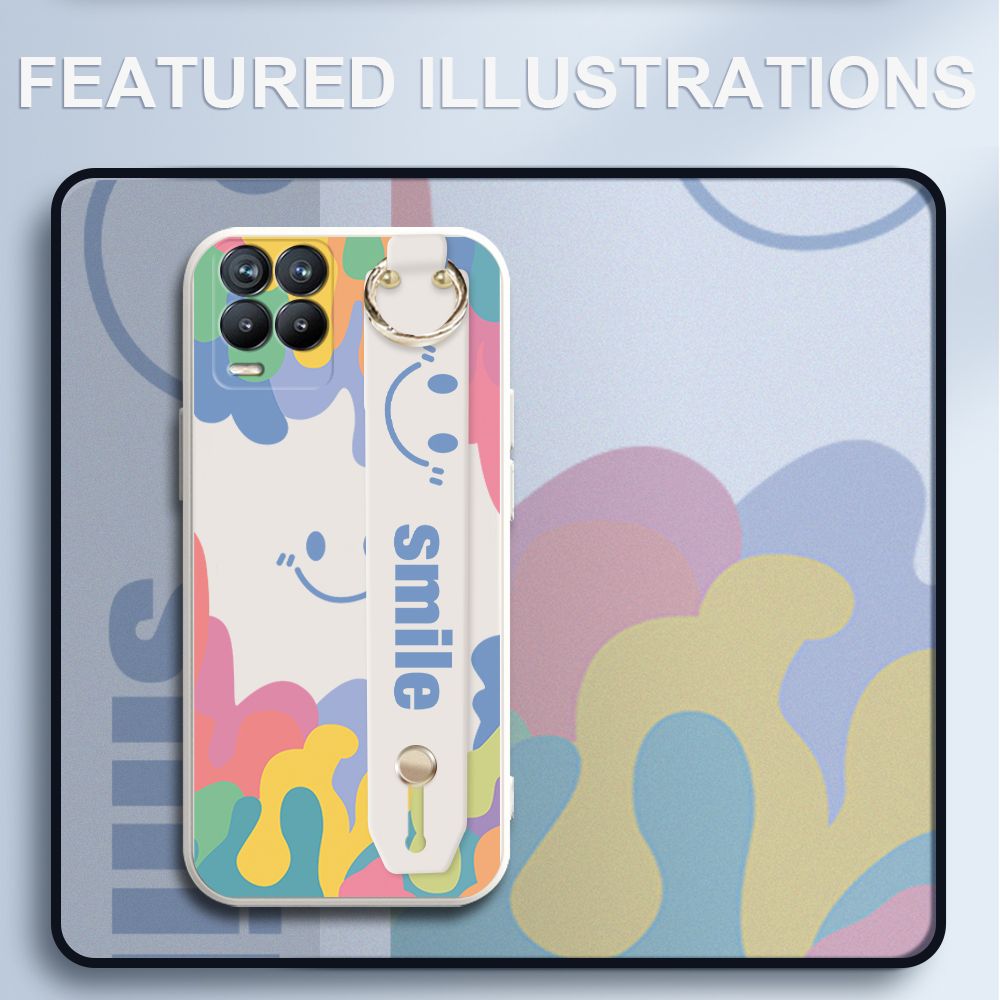 UCUC for Realme 8 Wrist Strap Case INS Style Soft Candy Color Splash Ink Cover Ultra Thin Anti Fall Liquid Silicone Phone Case