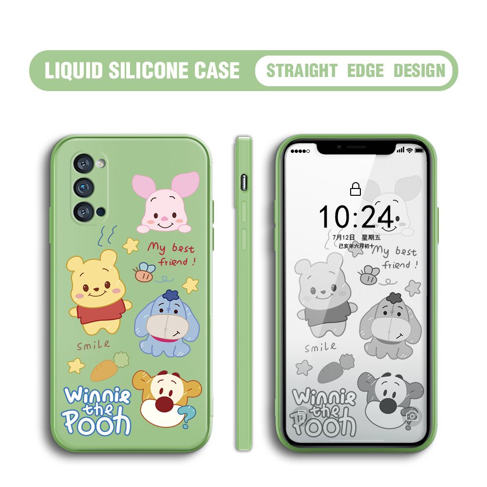 BILI for OPPO Reno4 Pro 5G Back Cover Cute Winne Friends Multicolor Liquid Silicone Phone Case Soft Square Lens Protection Phone Cases
