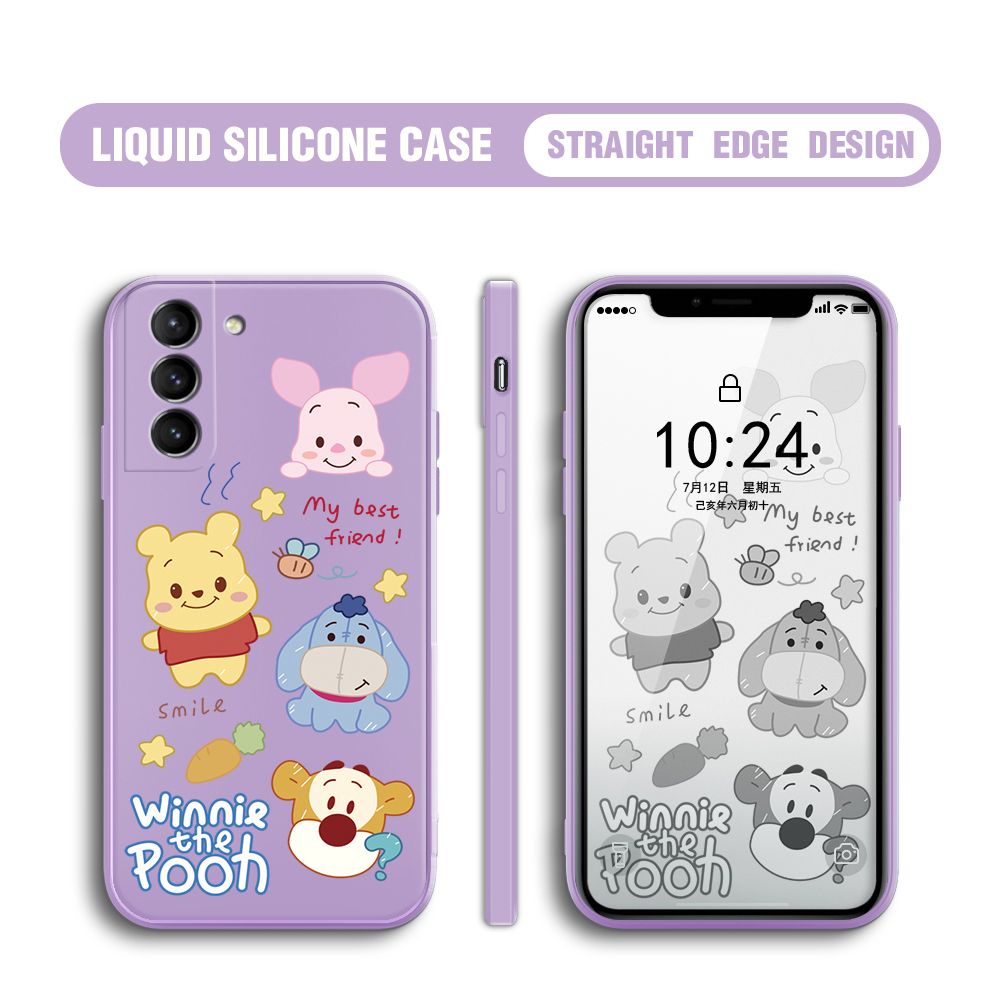 BILI for Samsung Galaxy S21 Plus 5G Back Cover Cute Winne Friends Multicolor Liquid Silicone Phone Case Soft Square Lens Protection Phone Cases