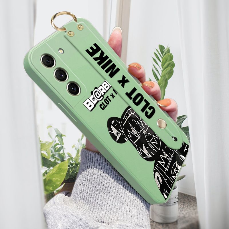Jizetin for Samsung S21 FE 5G Back Cover Fashion Black Brand Bear Wrist Strap Phone Case Candy Color shock proof Protective Phone Cases