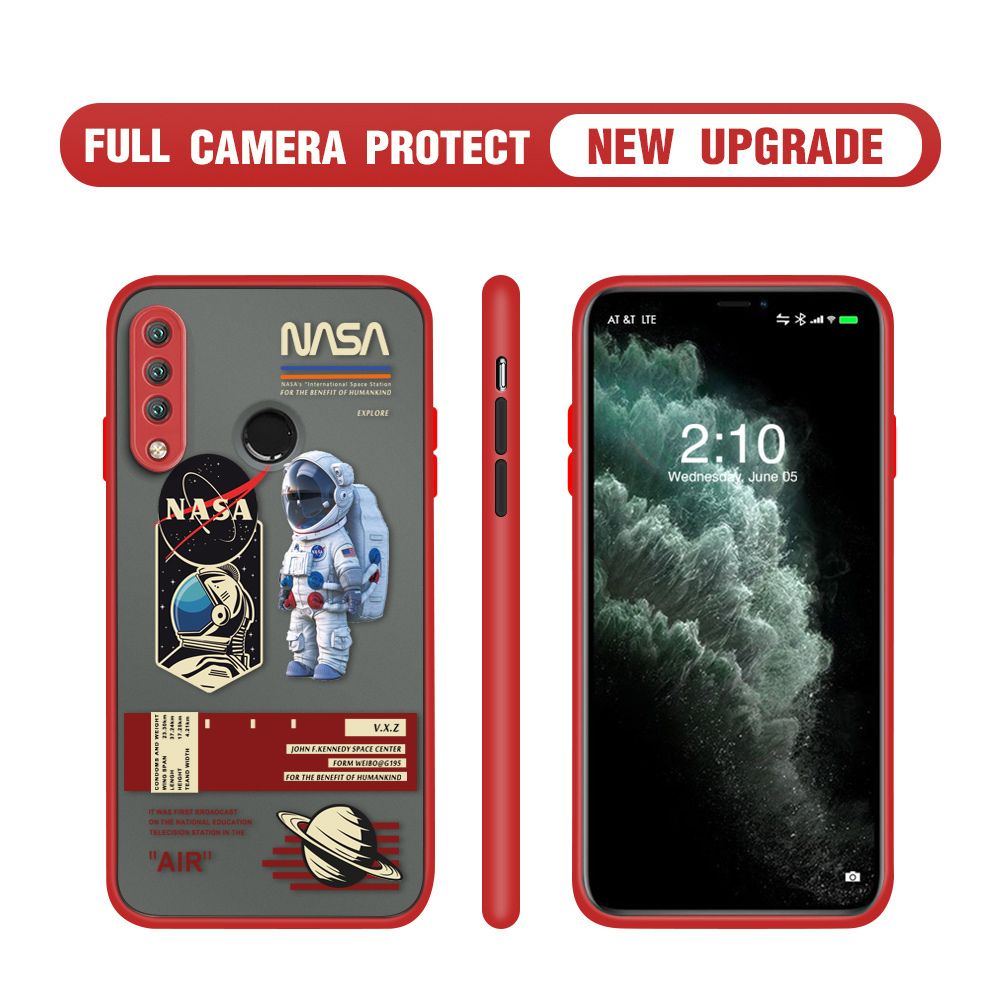 Hontinga for Huawei P30 Lite / Nova 4E Case Cartoon Astronaut Cover Camera Shockproof Protection Case Edge Frosted Transparent Phone Cover