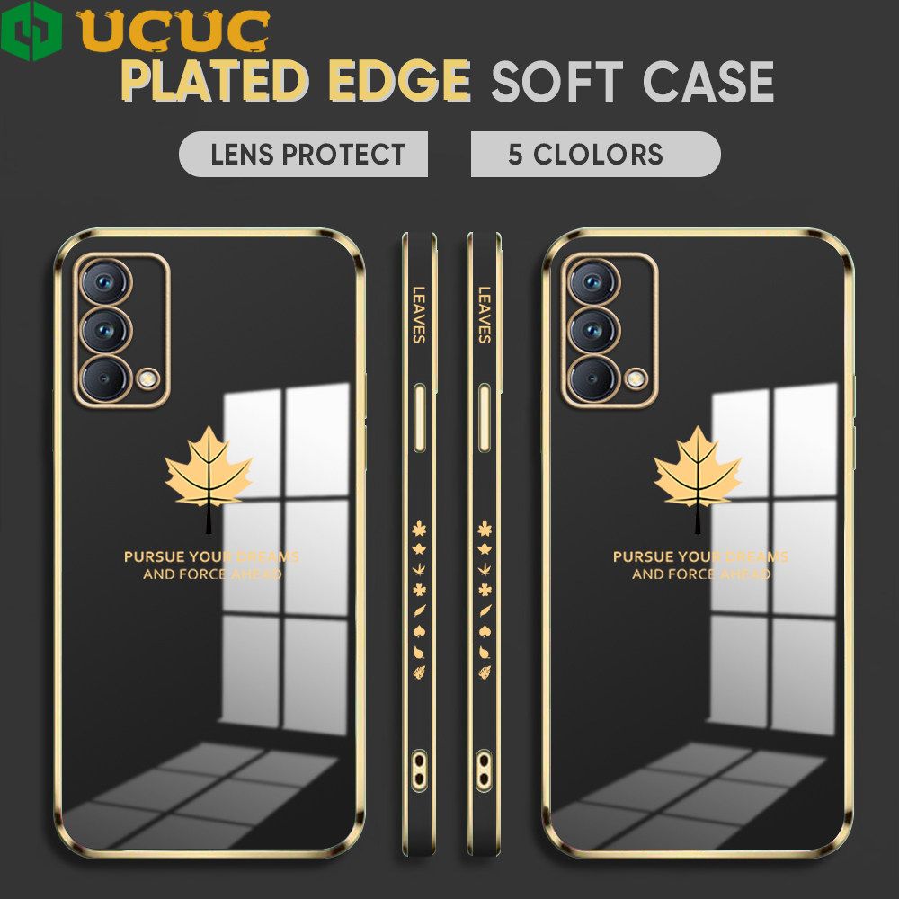UCUC for Realme GT Master / Realme GT Master Edition Back Cover + Free Lanyard Maple Leaf Luxury 6D Plating Case Side Pattern Soft Silicone Square Phone Cases