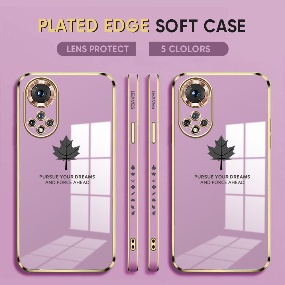 Luxury 6D Plating Case for Honor 50 Phone Cases Maple Leaf Side Print Soft Silicone Square Back Cover