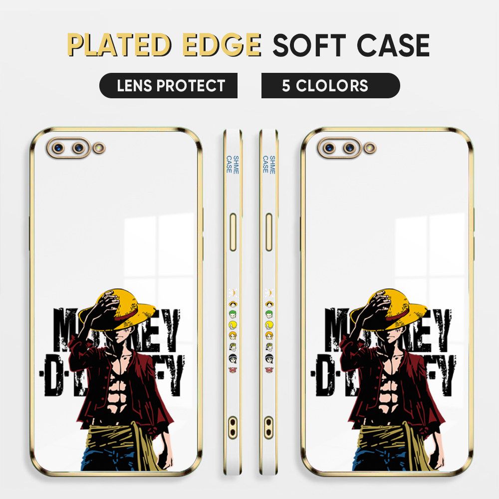Luxury 6D Plating Case for OPPO A3S Phone Cases Anime Cartoon Luffy Side Print Soft Silicone Square Back Cover