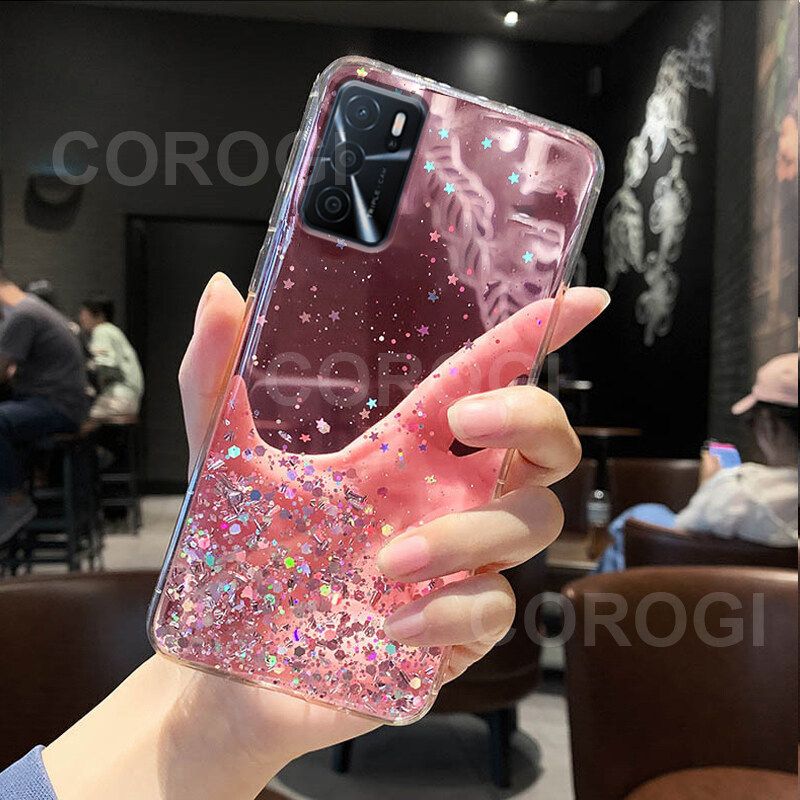 For OPPO A16 / OPPO A54 Cover Fashion Shiny Glitter Starry Space Girls Slim Phone Case Clear Soft TPU Silicone Bumper Shockproof Protective Back Cover
